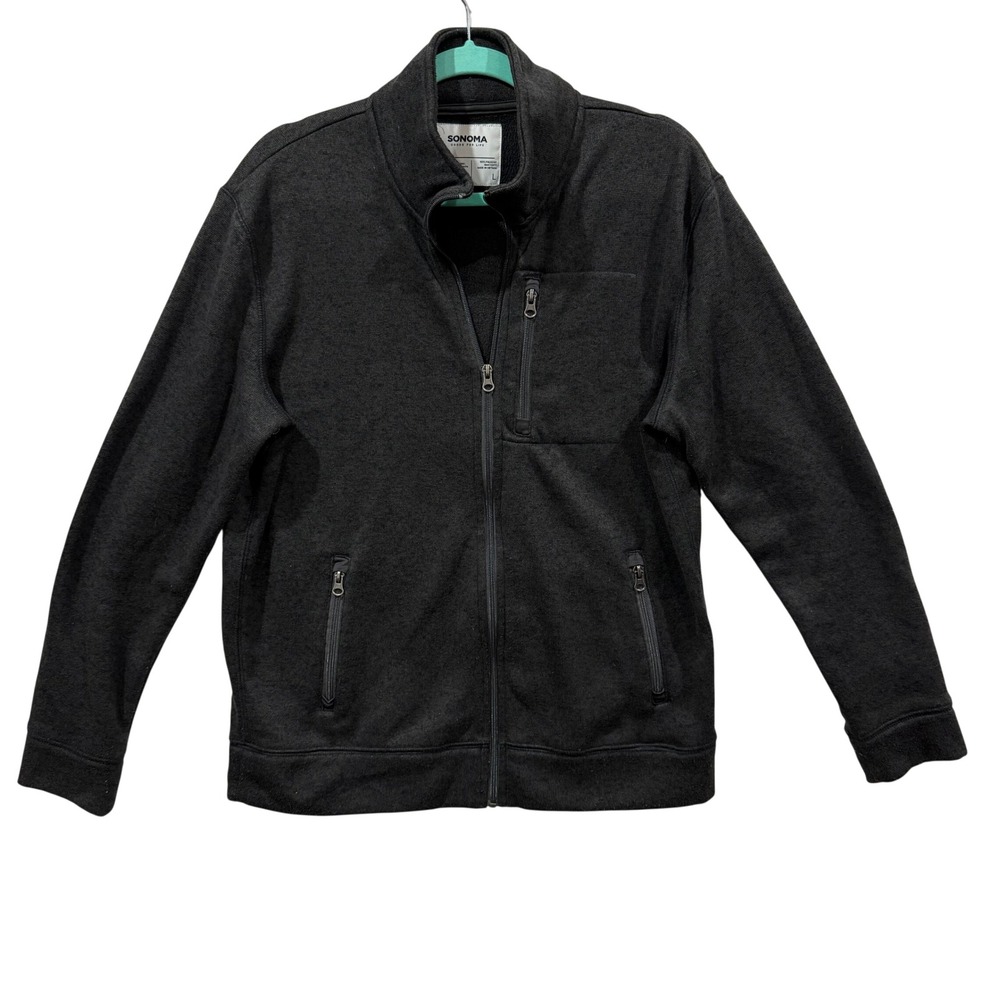Sonoma Goods For Life Mens Full‎ Zip Fleece Jacket Charcoal Gray Mock Neck Large
